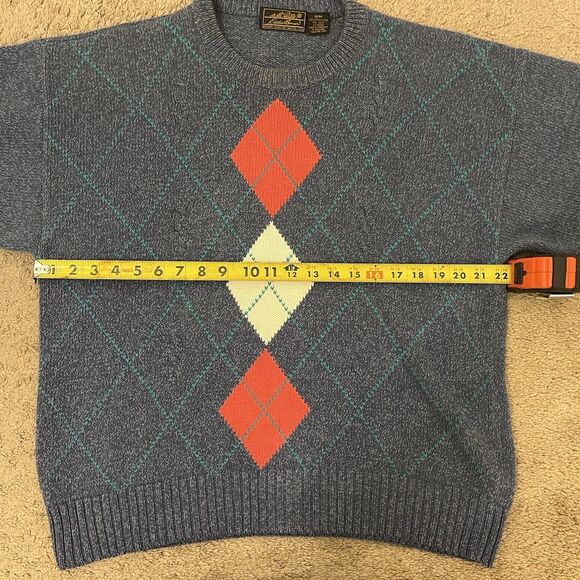 Vintage 90s Eddie Bauer Sweater Men’s M Argyle Knit Crewneck Blue Red Diamond - Picture 5 of 7